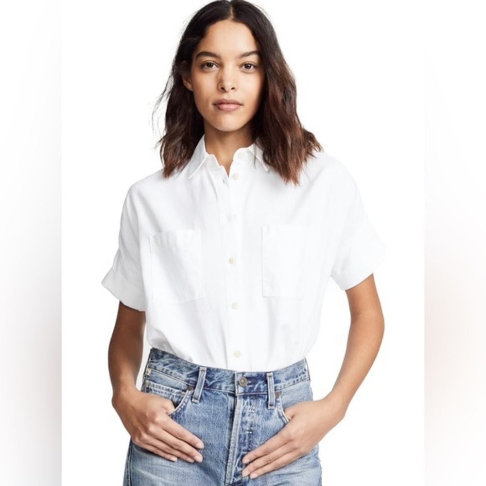 NWT Madewell white Courier short sleeve button down shirt